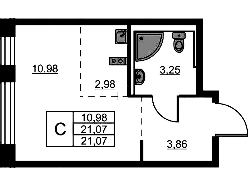 Квартира студия 21.07 м², 10/14 эт., ЖК «Живи! В Рыбацком»